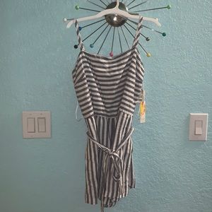 blue and white striped romper